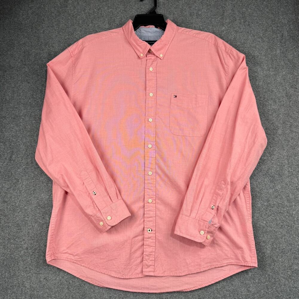 Tommy Hilfiger Mens XXL Custom Fit Pink Long Sleeve Button Down Shirt